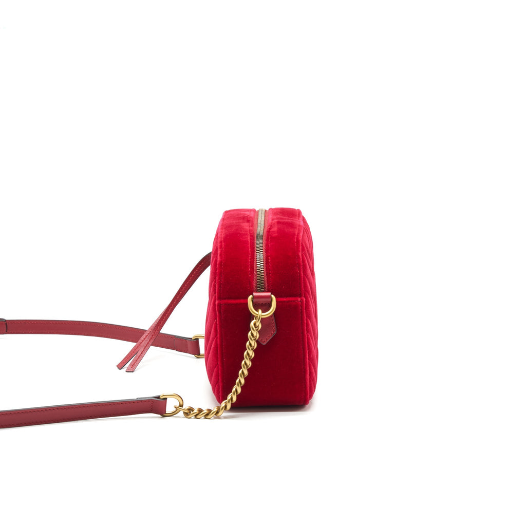 GUCCI MARMONT VALVET CAMERA BAG RED GHW
