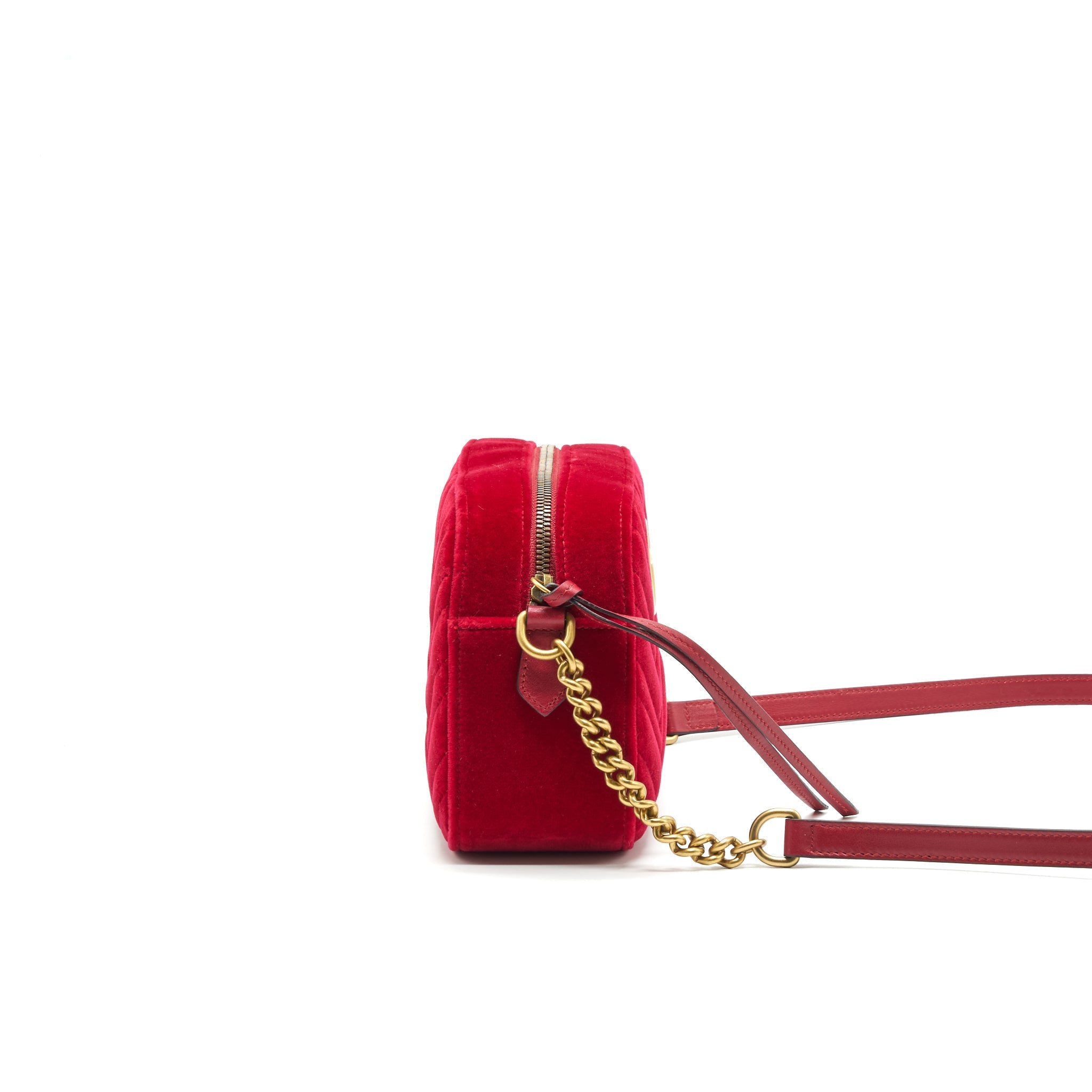 GUCCI MARMONT VALVET CAMERA BAG RED GHW