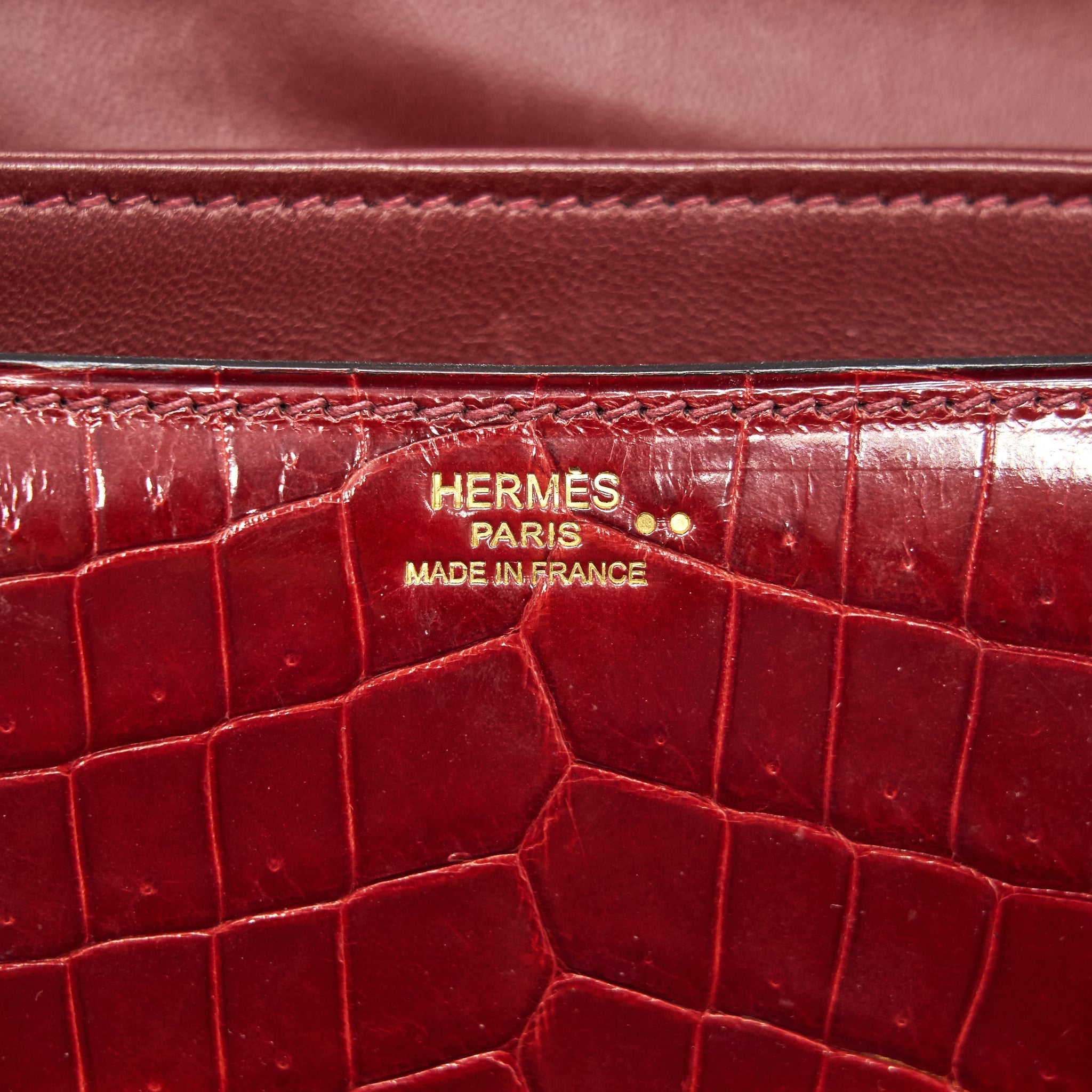 HERMES CONSTANCE ELAN ALLIGATOR BURGUNDY LIZARD GOLD HARDWARE