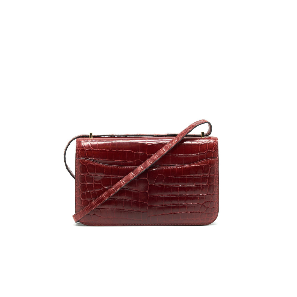 HERMES CONSTANCE ELAN ALLIGATOR BURGUNDY LIZARD GOLD HARDWARE