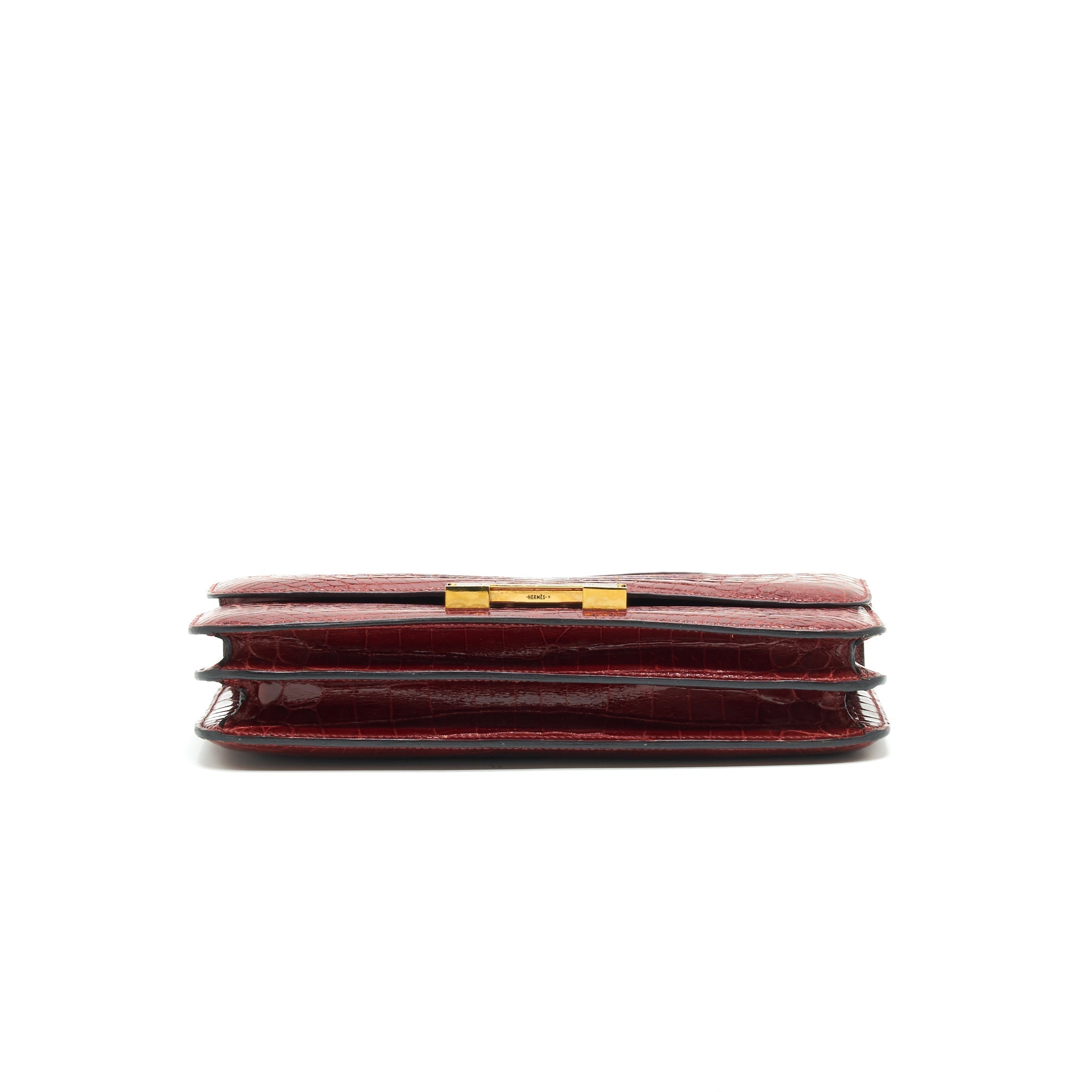 HERMES CONSTANCE ELAN ALLIGATOR BURGUNDY LIZARD GOLD HARDWARE