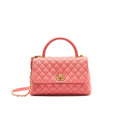 CHANEL SMALL COCO HANDLE FLAP BAG GRAINED CALFSKIN IN CORAL PINK GHW