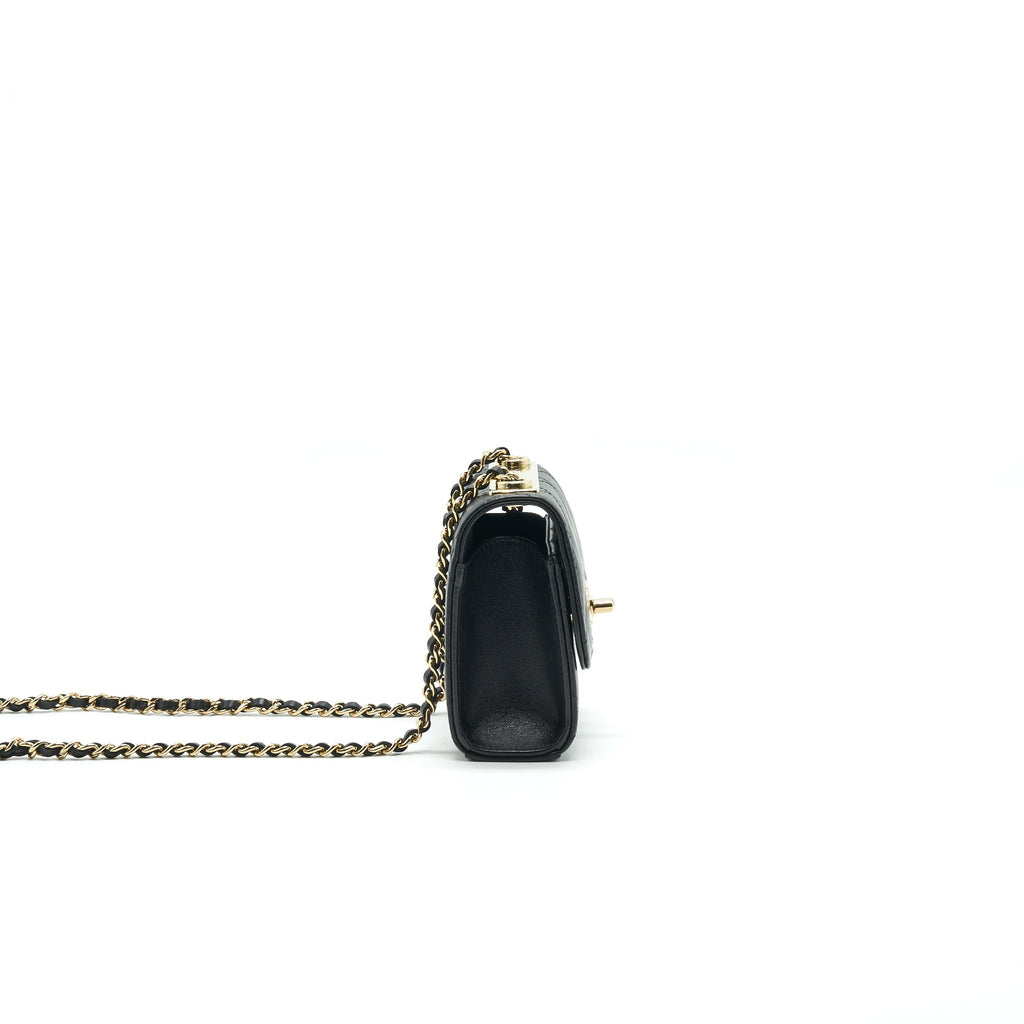 CHANEL LAMBSKIN QUILTED MINI TRENDY CC CHAIN WALLET BLACK