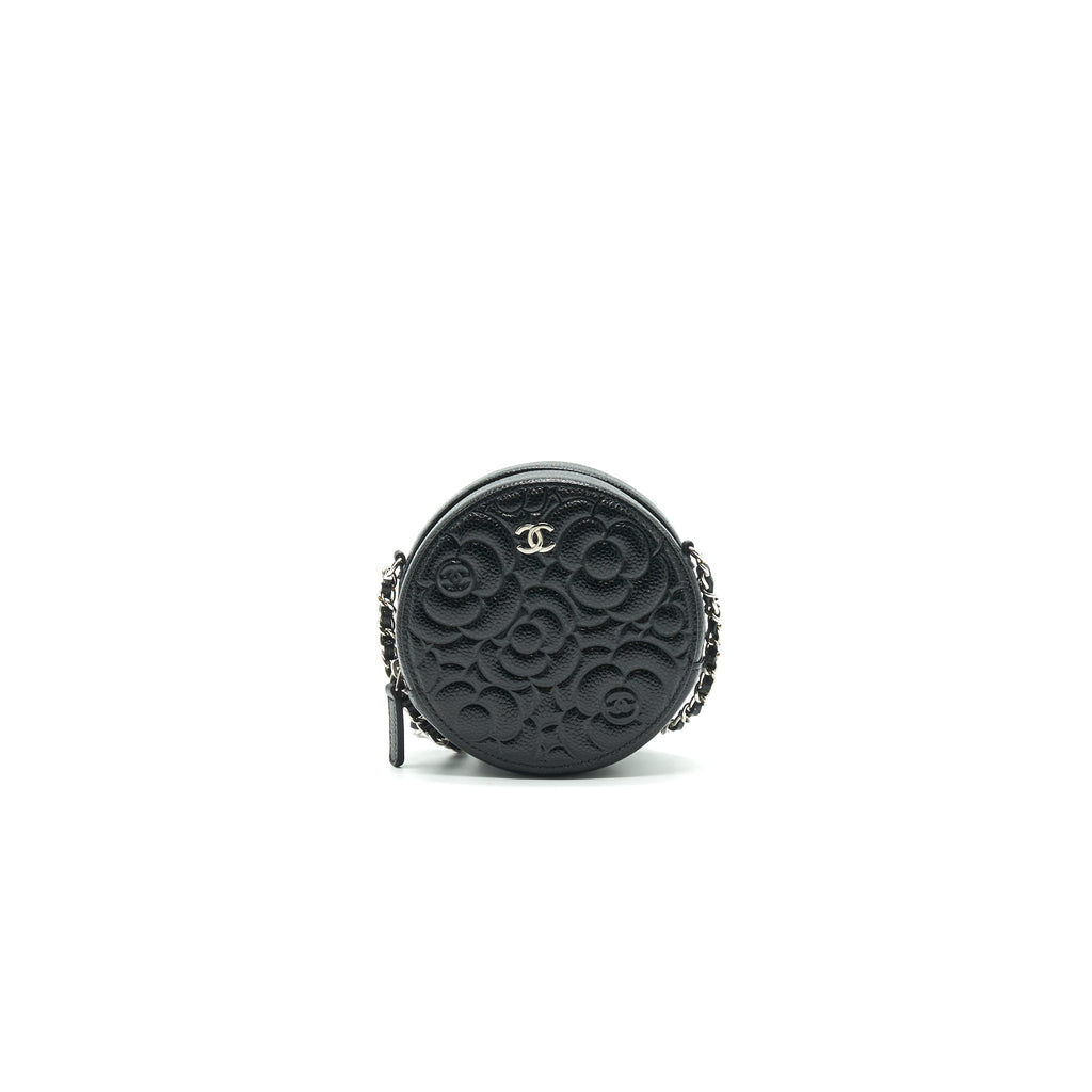 CHANEL CAMELLIA ROUND CLUTCH WITH CHAIN BLACK