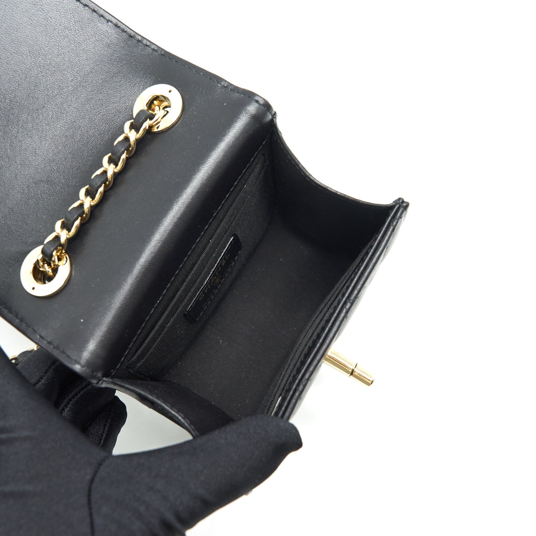 CHANEL LAMBSKIN QUILTED MINI TRENDY CC CHAIN WALLET BLACK