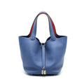 HERMES PICOTIN 22 BLUE WITH ORANGE HANDLE