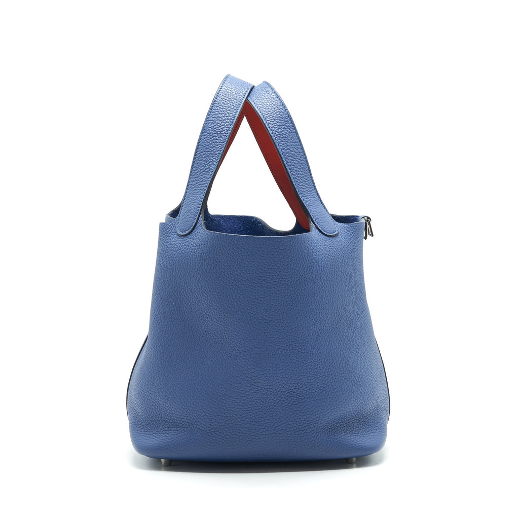 HERMES PICOTIN 22 BLUE WITH ORANGE HANDLE