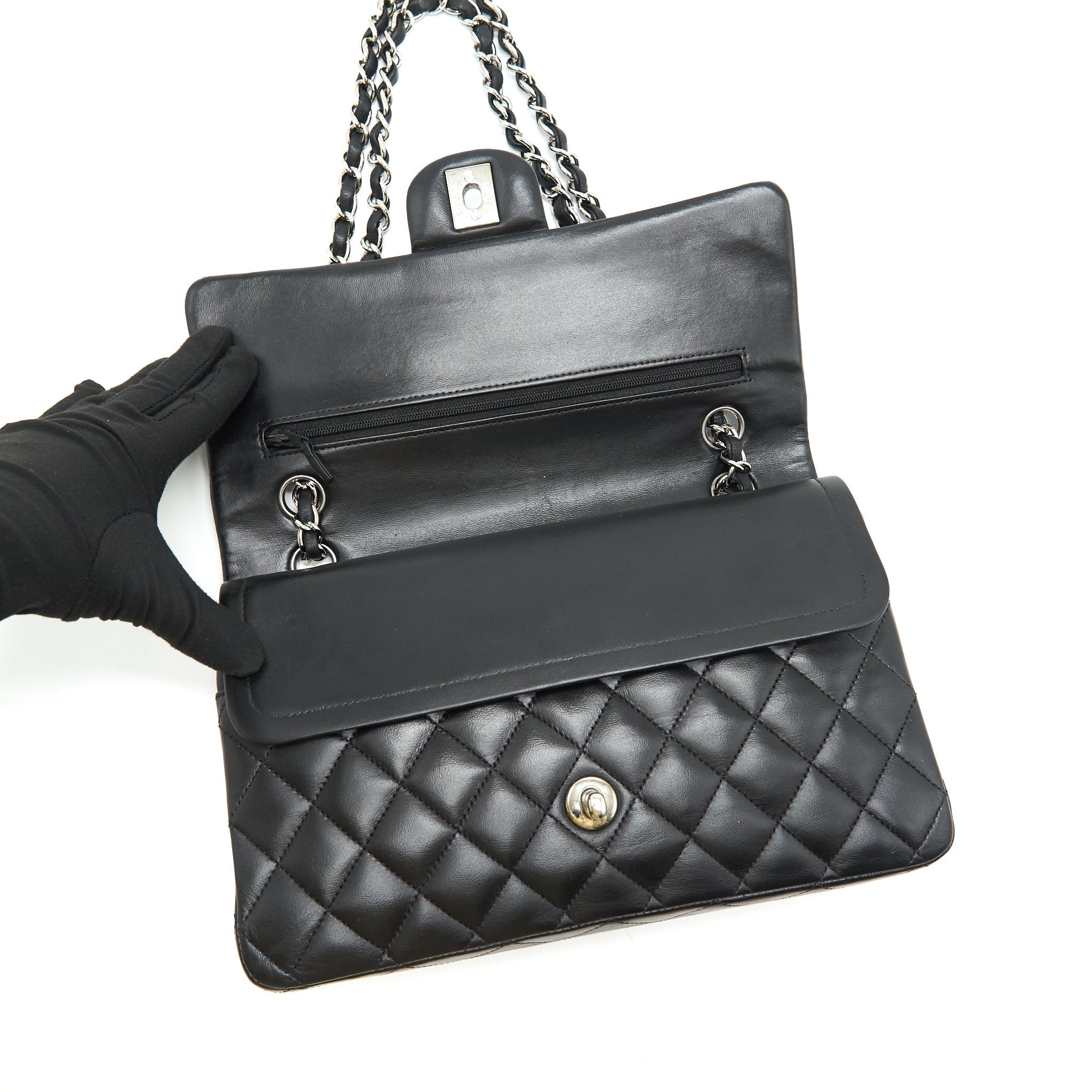 CHANEL CLASSIC DOUBLE FLAP LAMBSKIN BLACK SHW SERIAL 13