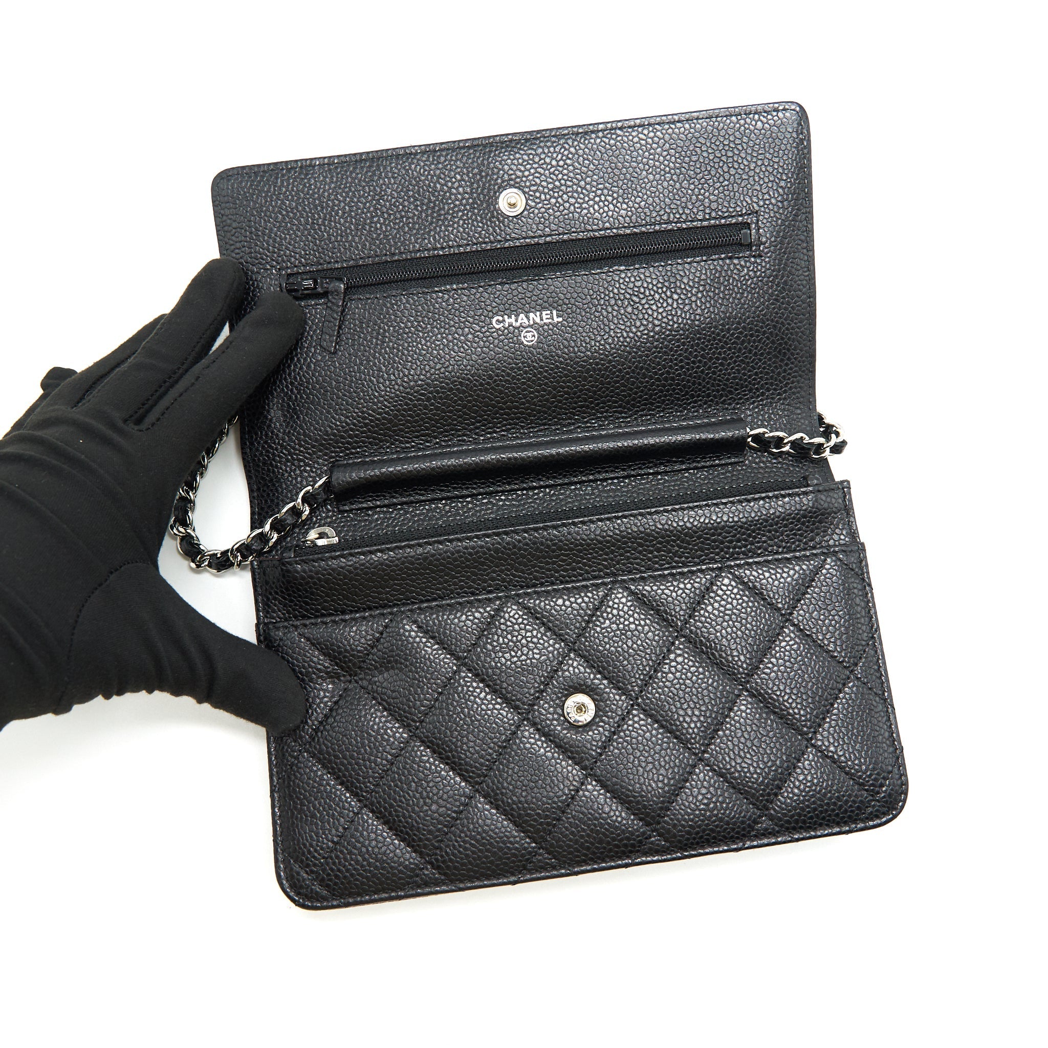 CHANEL CAVIAR WALLET ON CHAIN BLACK SHW