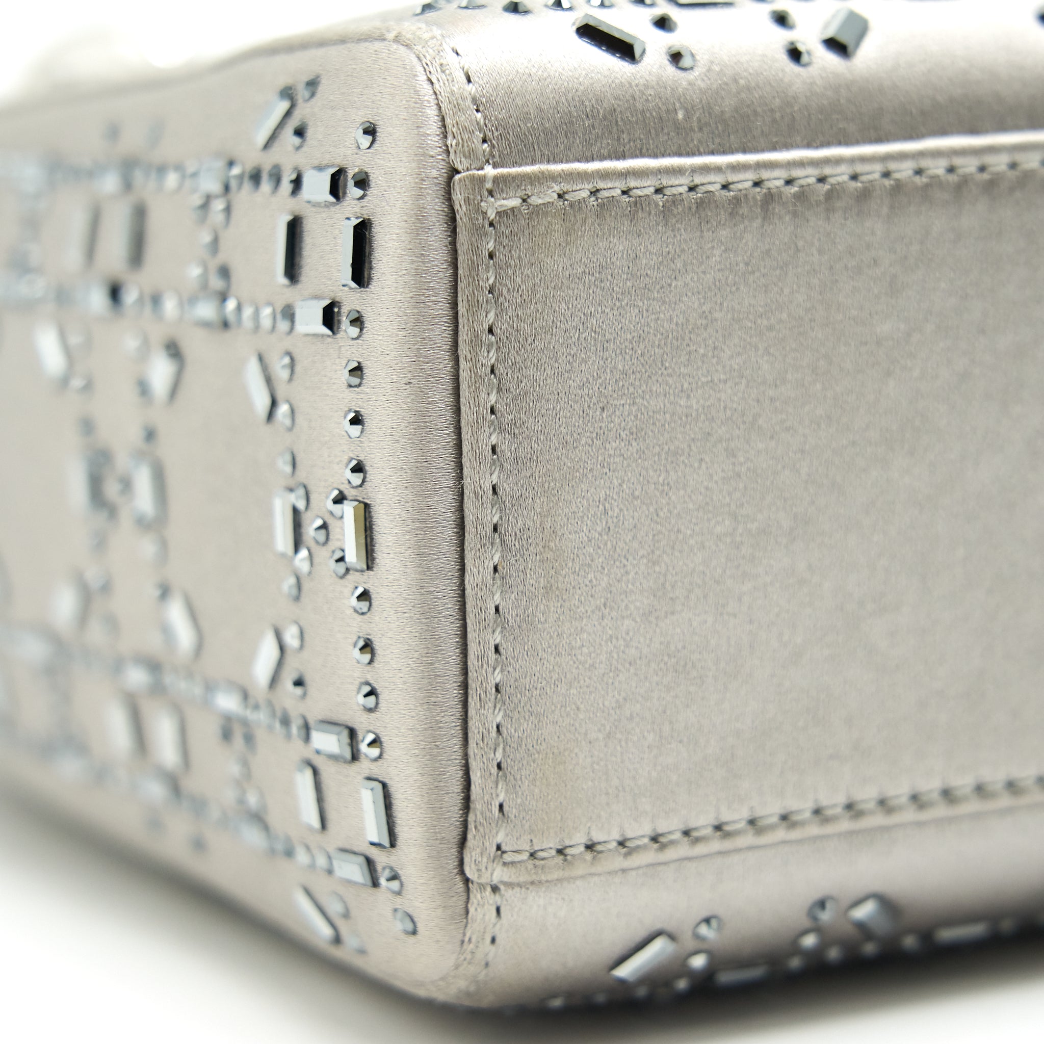CHRISTIAN DIOR SATIN CRYSTAL CANNAGE MINI LADY DIOR GRAY
