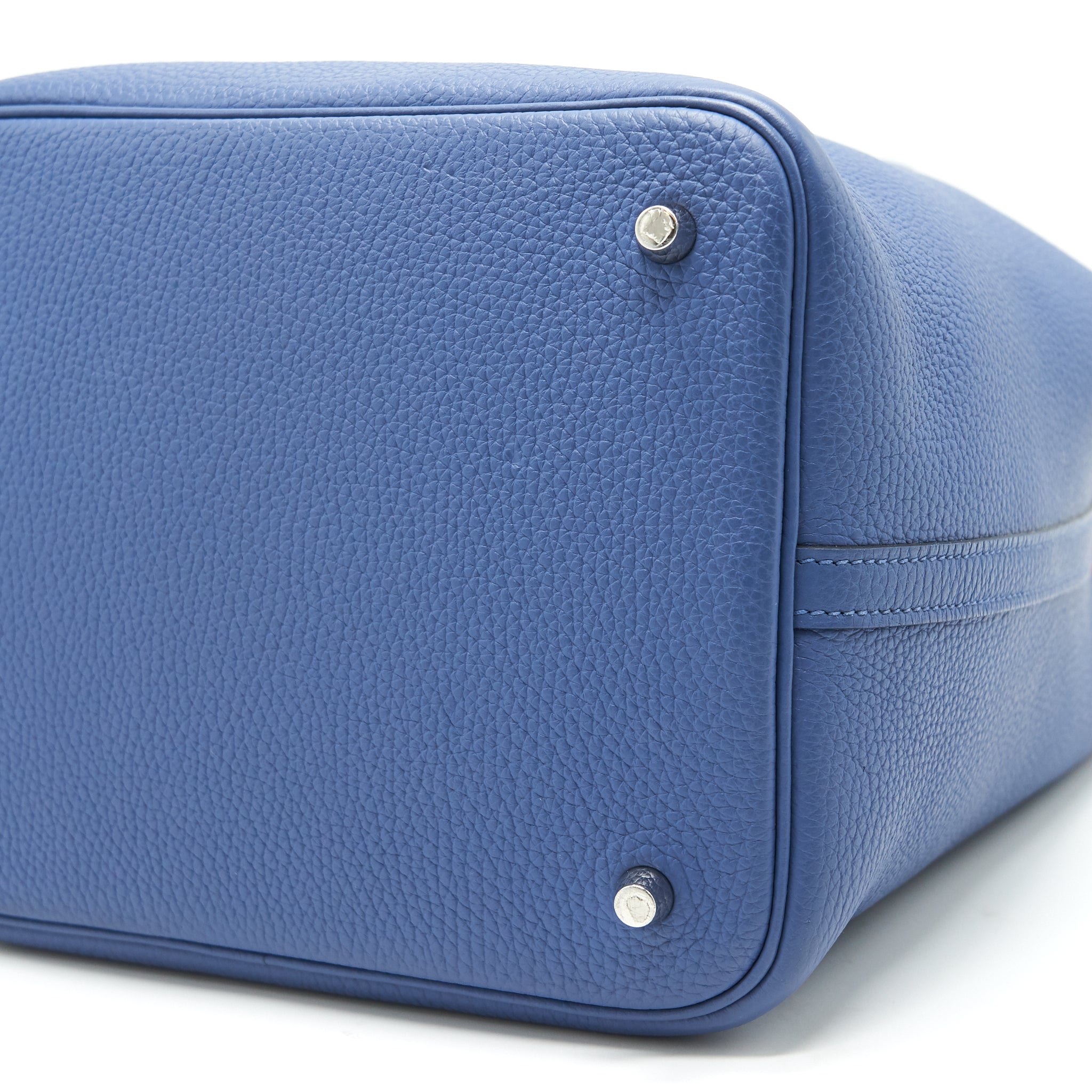 HERMES PICOTIN 22 BLUE WITH ORANGE HANDLE
