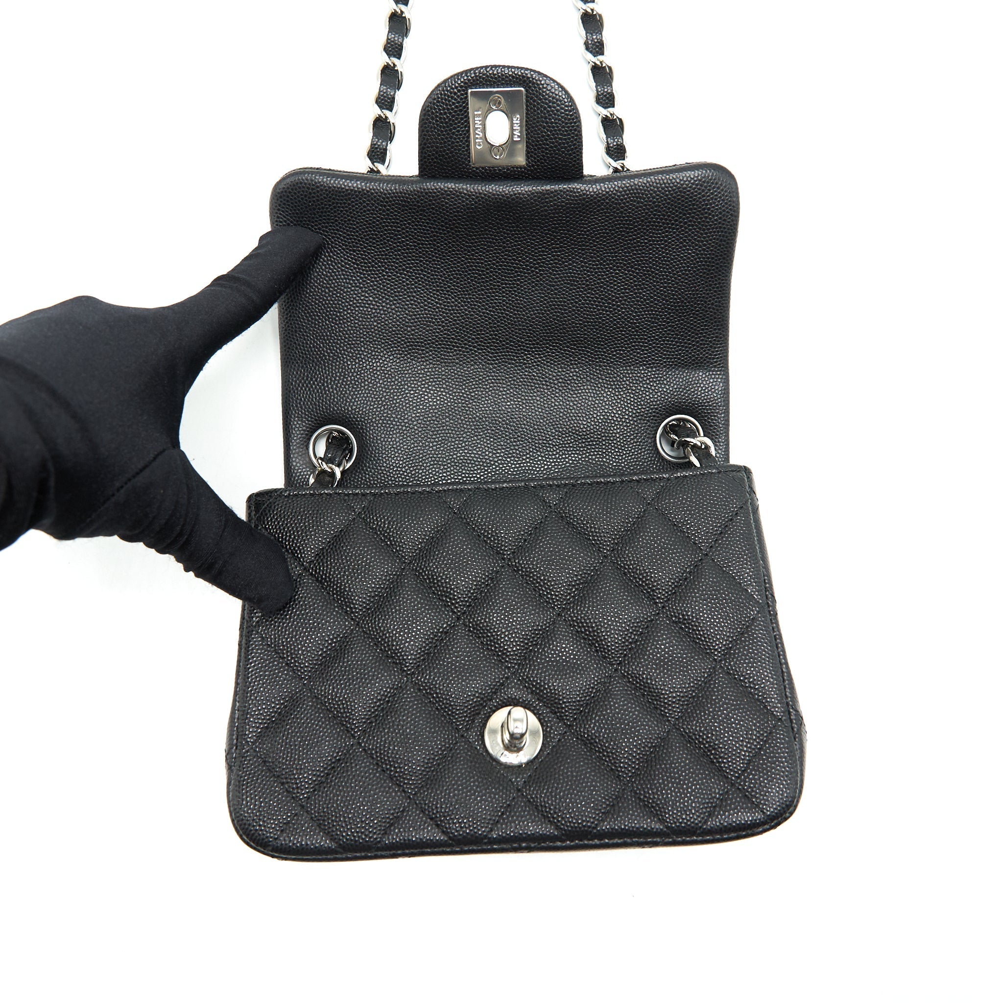 CHANEL MINI SQUARE FLAP BAG CAVIAR BLACK SHW