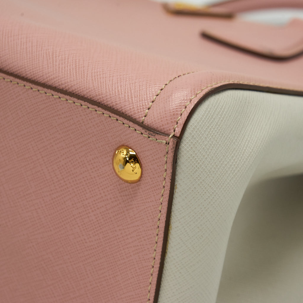 PRADA TOP HANDLE SAFFIANO TOTE BAG CALFSKIN PINK/ WHITE GHW