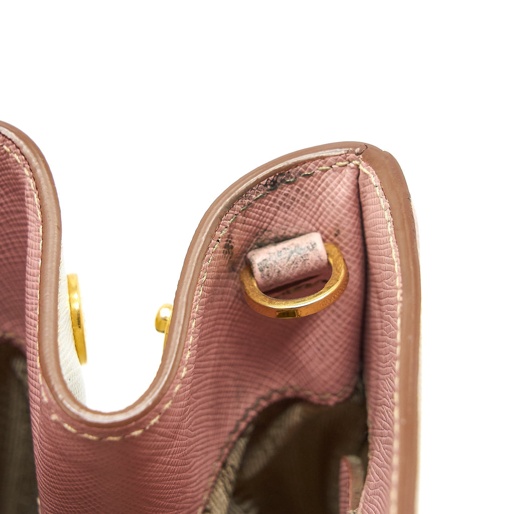 PRADA TOP HANDLE SAFFIANO TOTE BAG CALFSKIN PINK/ WHITE GHW