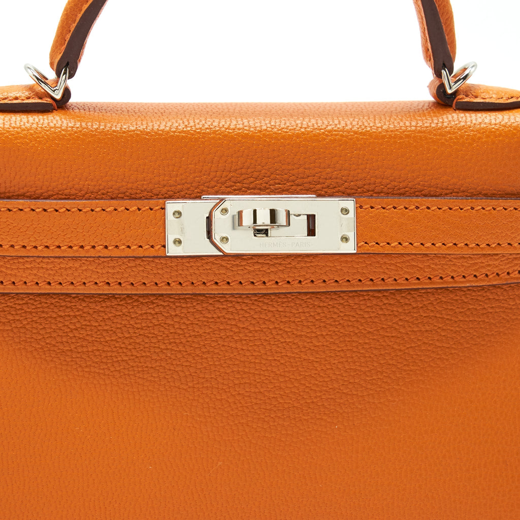 HERMES MINI KELLY Ⅱ VERSO CHEVRE MYSORE SANGUINE / ORANGE SHW
