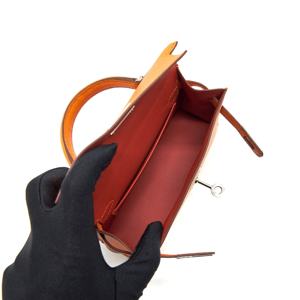 HERMES MINI KELLY Ⅱ VERSO CHEVRE MYSORE SANGUINE / ORANGE SHW
