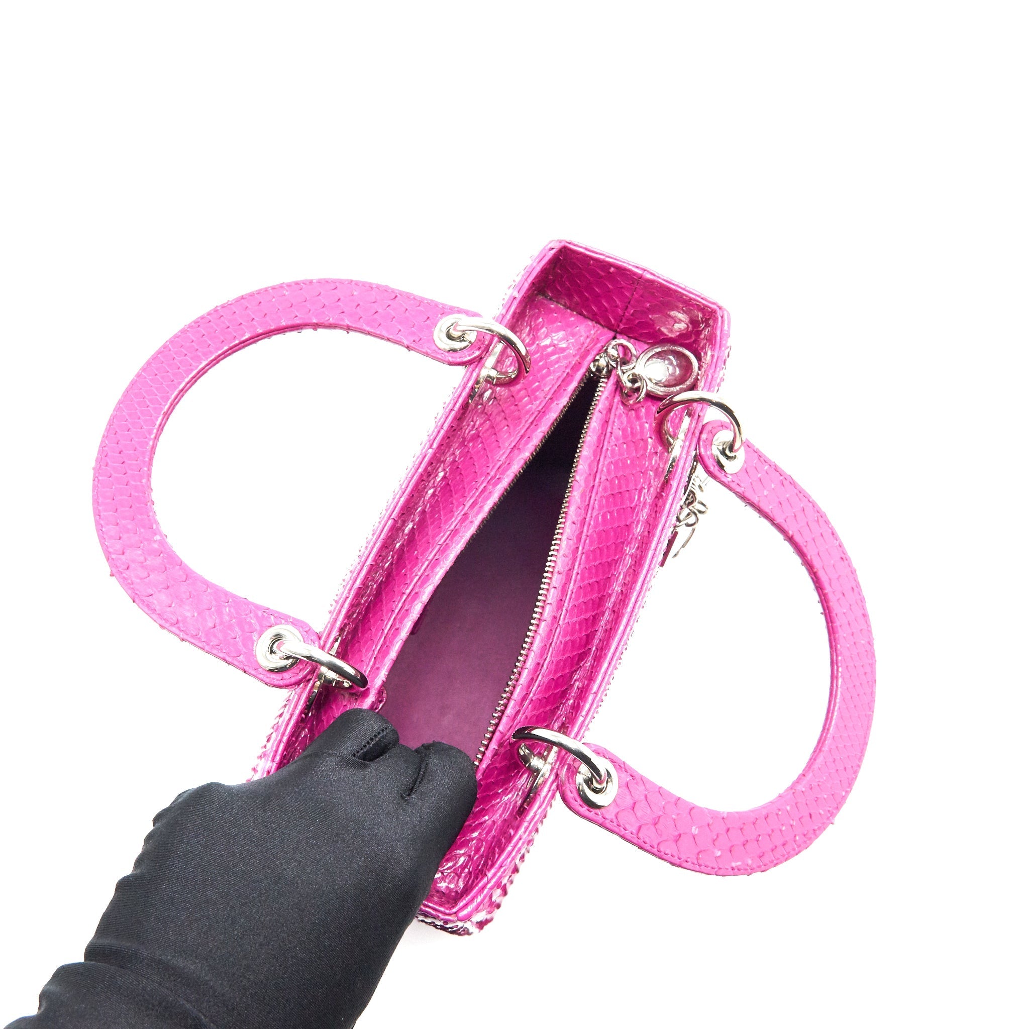 DIOR MEDIUM LADY DIOR BAG PYTHON DARK PINK SHW