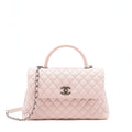 CHANEL LARGE COCO HANDLE FLAP BAG CAVIAR LIGHT PINK RUTHENIUM HARDWARE