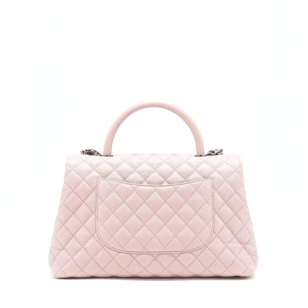 CHANEL LARGE COCO HANDLE FLAP BAG CAVIAR LIGHT PINK RUTHENIUM HARDWARE