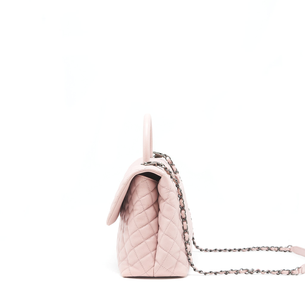 CHANEL LARGE COCO HANDLE FLAP BAG CAVIAR LIGHT PINK RUTHENIUM HARDWARE