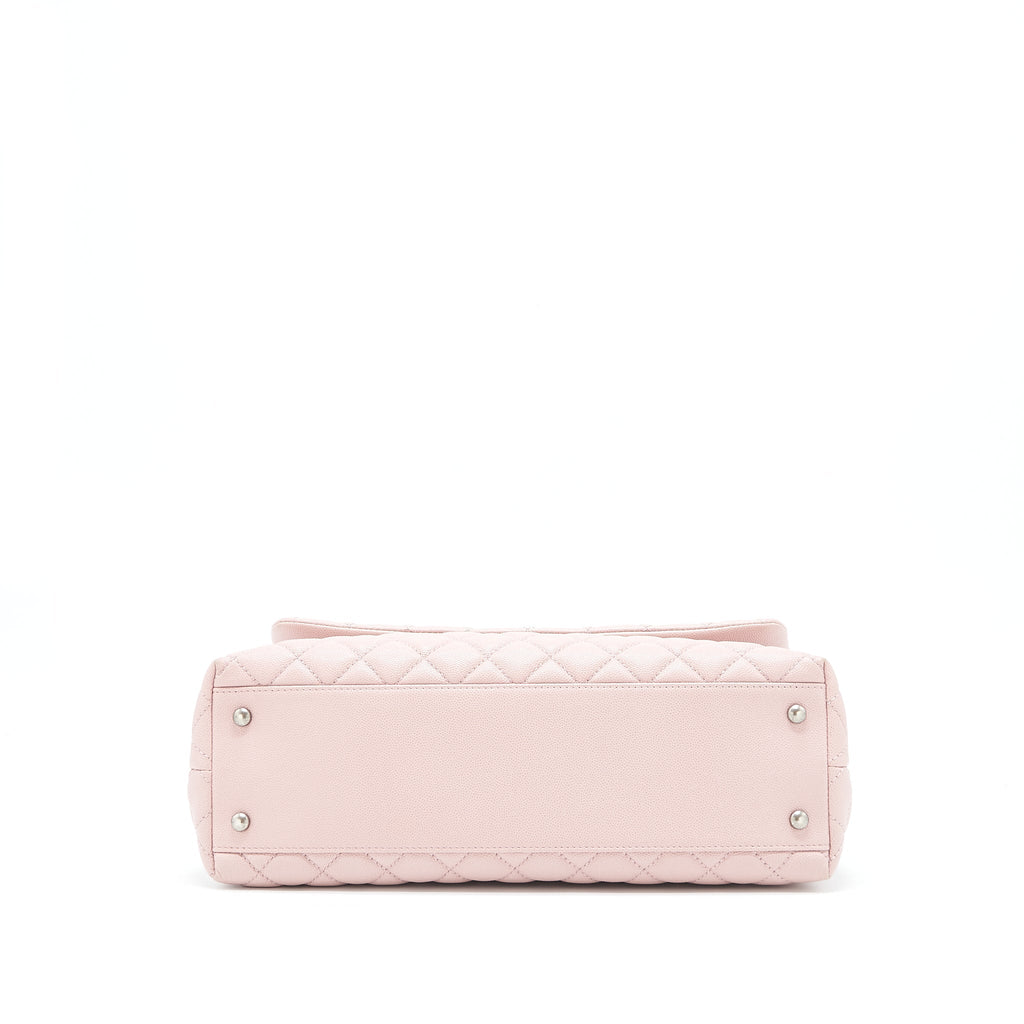 CHANEL LARGE COCO HANDLE FLAP BAG CAVIAR LIGHT PINK RUTHENIUM HARDWARE