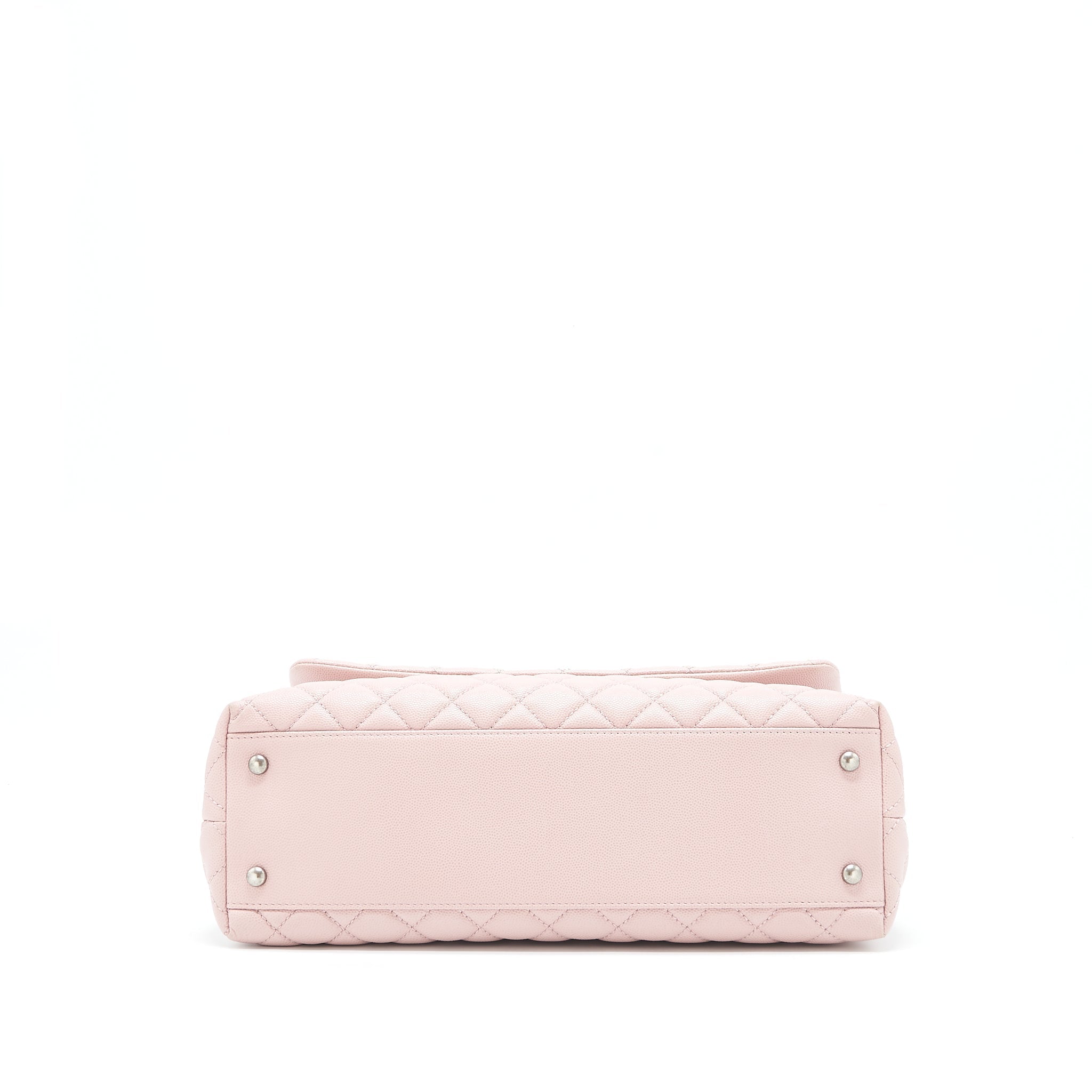 CHANEL LARGE COCO HANDLE FLAP BAG CAVIAR LIGHT PINK RUTHENIUM HARDWARE