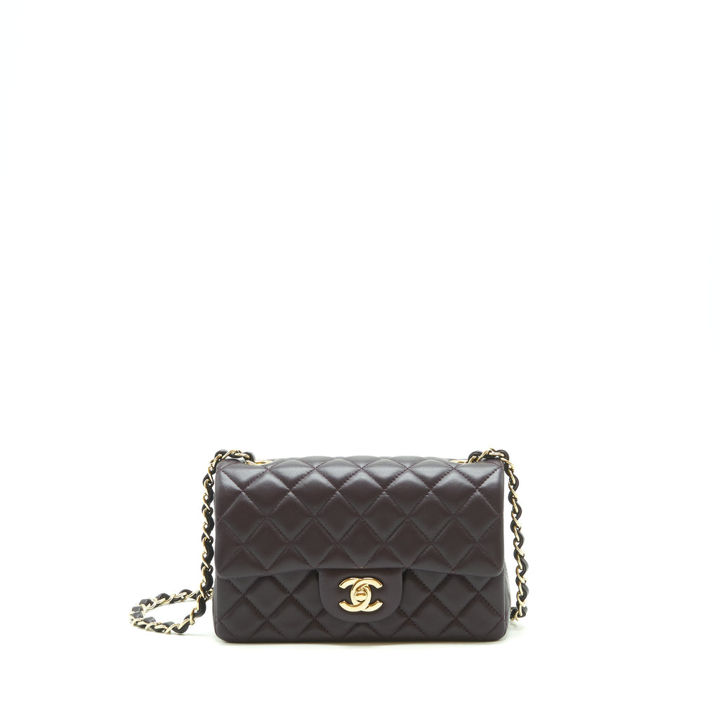 CHANEL MINI RECTANGULAR FLAP BAG LAMBSKIN 16B DARK PURPLE LGHW