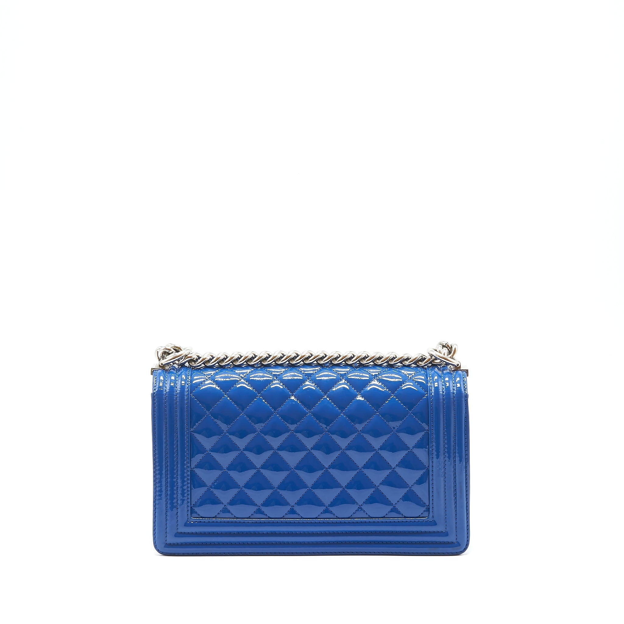 CHANEL MEDIUM BOY CHANEL PATENT LEATHER ELECTRIC BLUE WITH SHW