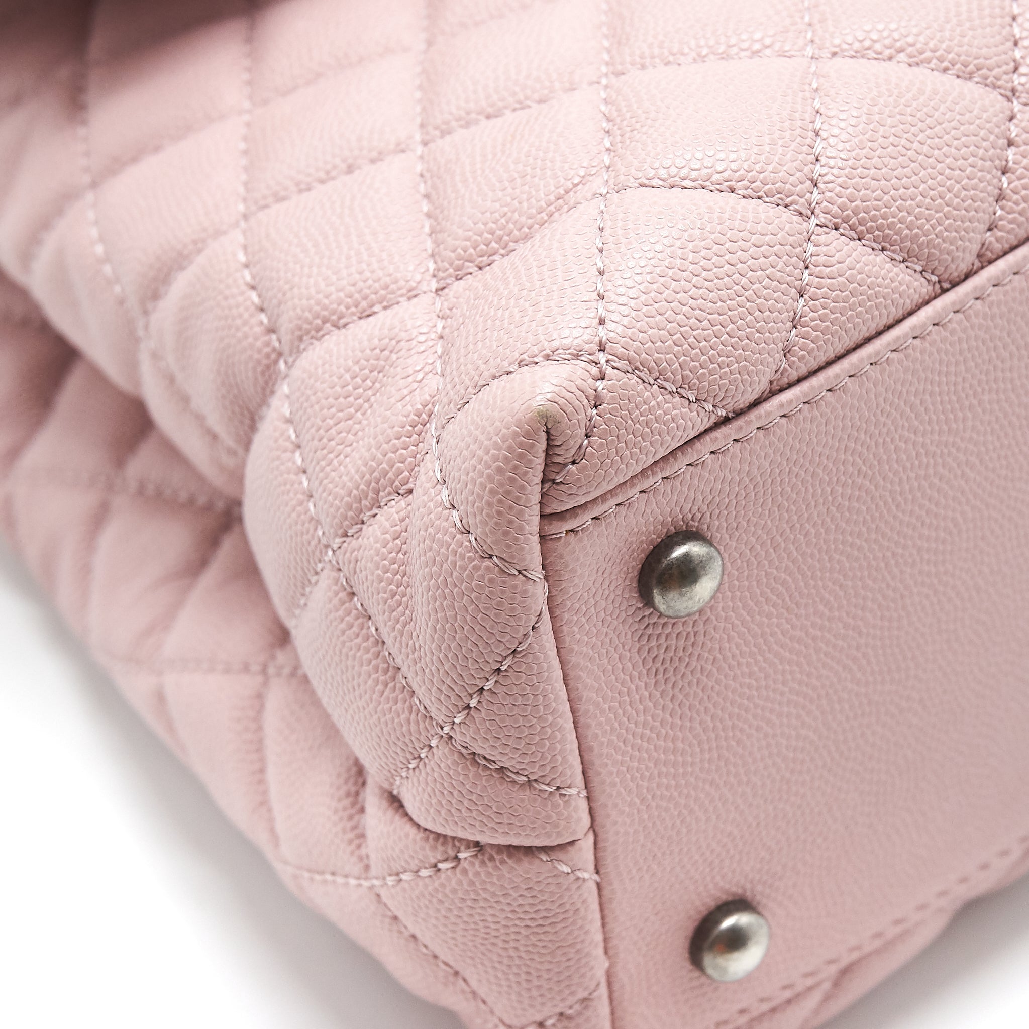 CHANEL LARGE COCO HANDLE FLAP BAG CAVIAR LIGHT PINK RUTHENIUM HARDWARE