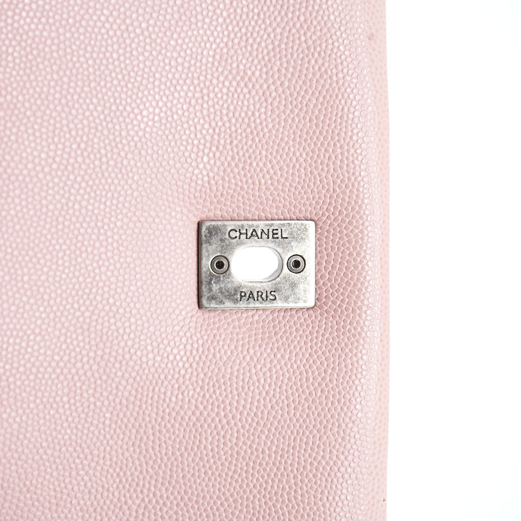 CHANEL LARGE COCO HANDLE FLAP BAG CAVIAR LIGHT PINK RUTHENIUM HARDWARE