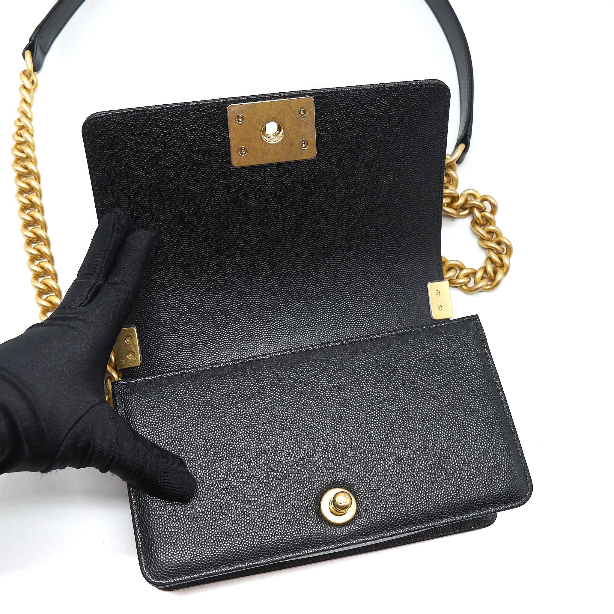 CHANEL SMALL BOY BAG CAVIAR BLACK GHW (MICROCHIP)