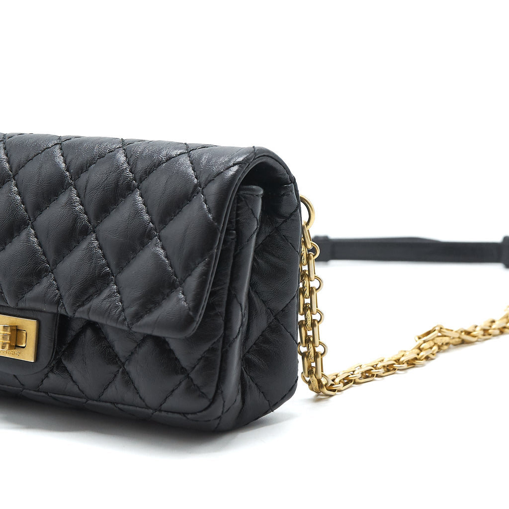 CHANEL 2.55 REISSUE MINI WAIST BELT BAG BLACK GHW