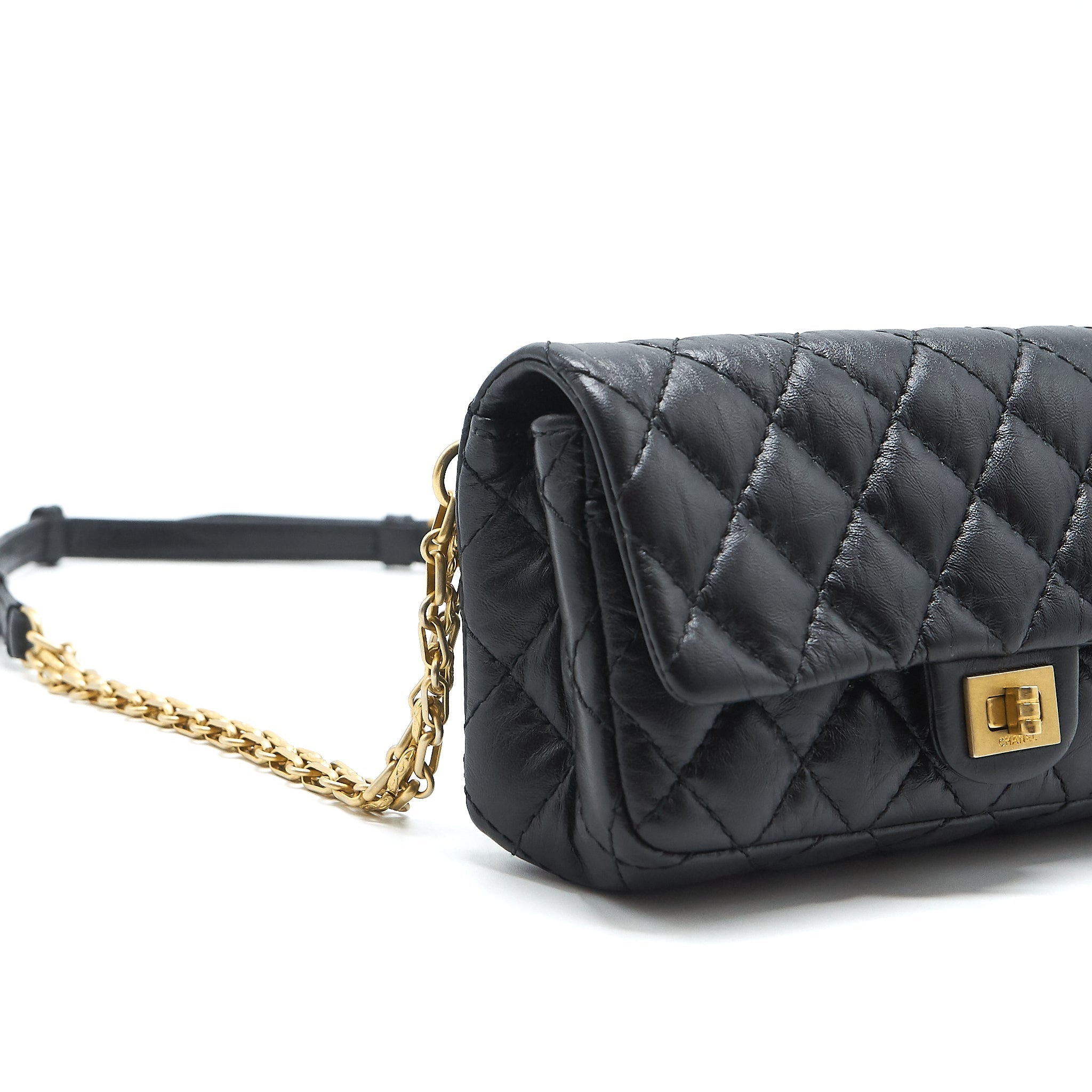 CHANEL 2.55 REISSUE MINI WAIST BELT BAG BLACK GHW
