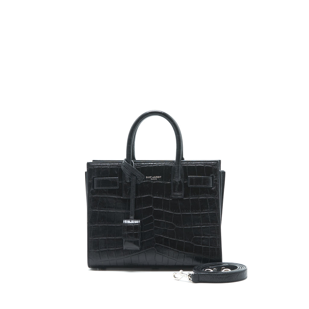 SAINT LAURENT/YSL SAC DE JOUR NANO CROC EMBOSSED BLACK SHW