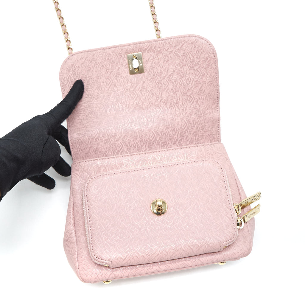 CHANEL SMALL BUSINESS AFFINITY FLAP BAG CAVIAR LIGHT PINK LGHW