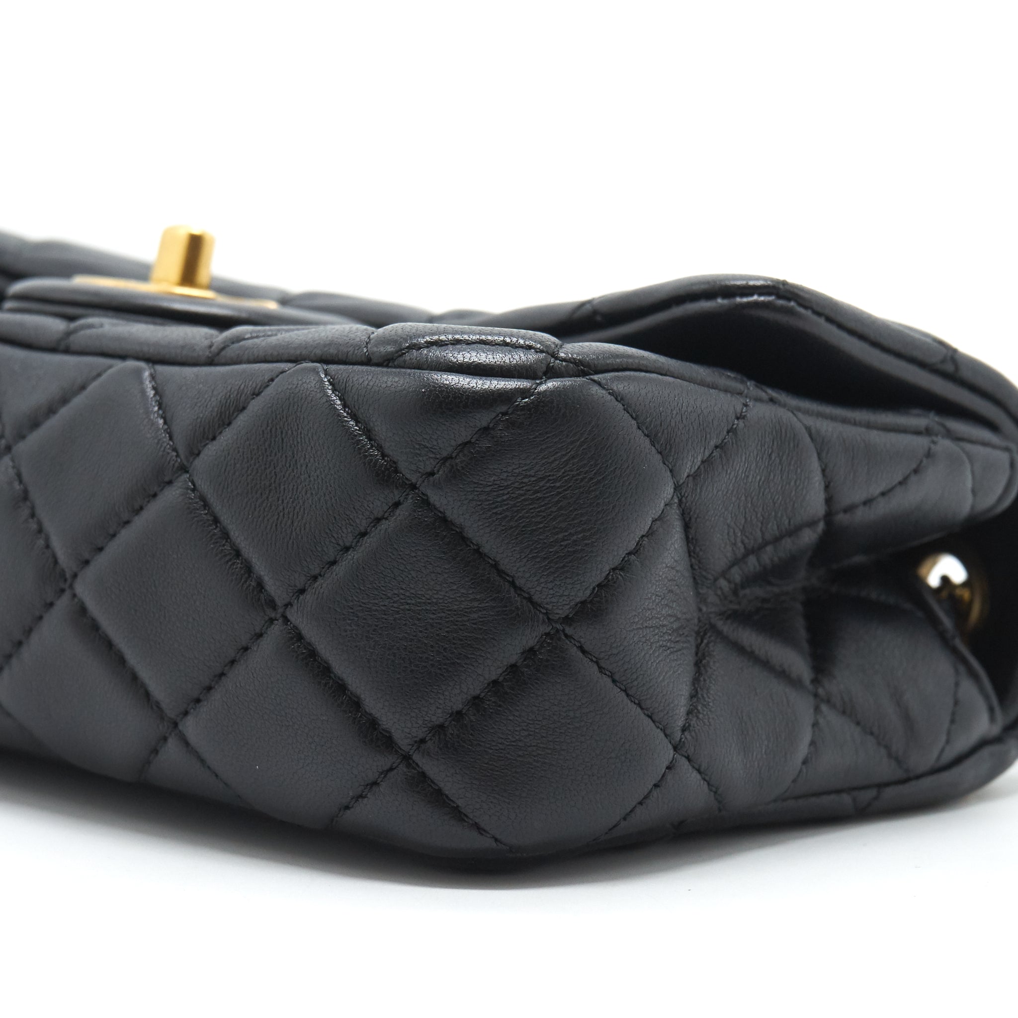 CHANEL PEARL CRUSH MINI RECTANGULAR FLAP BAG LAMBSKIN BLACK GHW