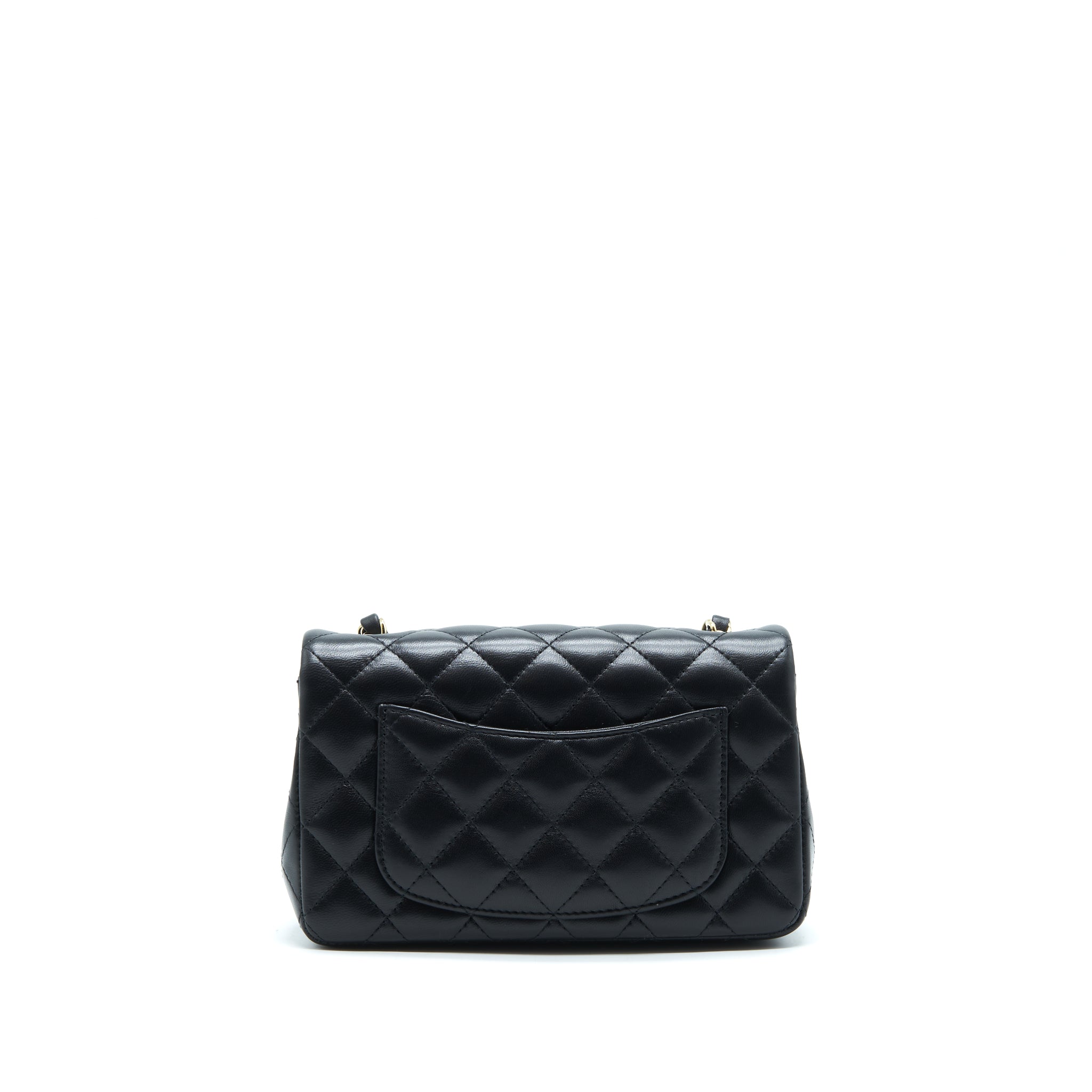 CHANEL MINI RECTANGULAR FLAP BAG LAMBSKIN BLACK LGHW(MICROCHIP）