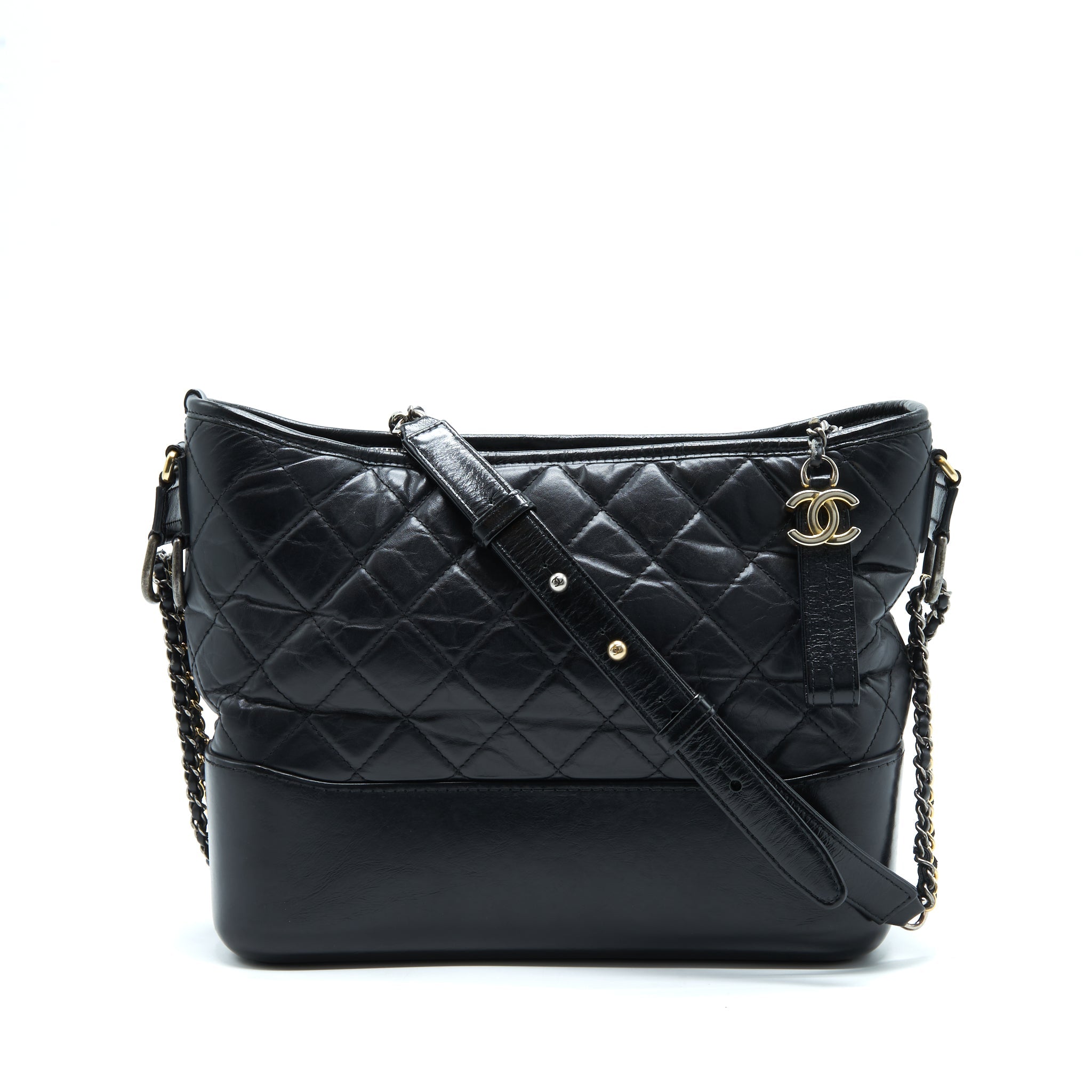 CHANEL LARGE GABRIELLE HOBO BAG BLACK GOLD/SLIVER HARDWARE