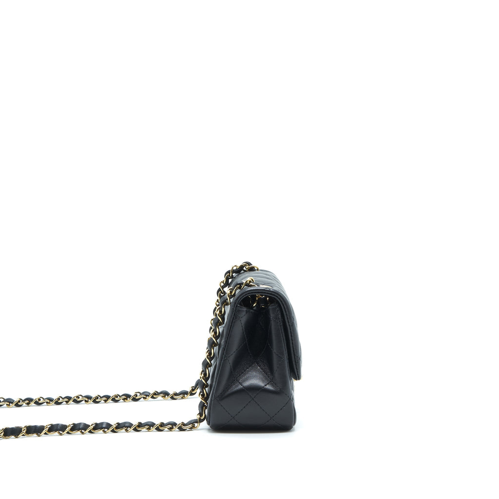 CHANEL MINI SQUARE FLAP BAG LAMBSKIN BLACK LGHW (MICROCHIP)