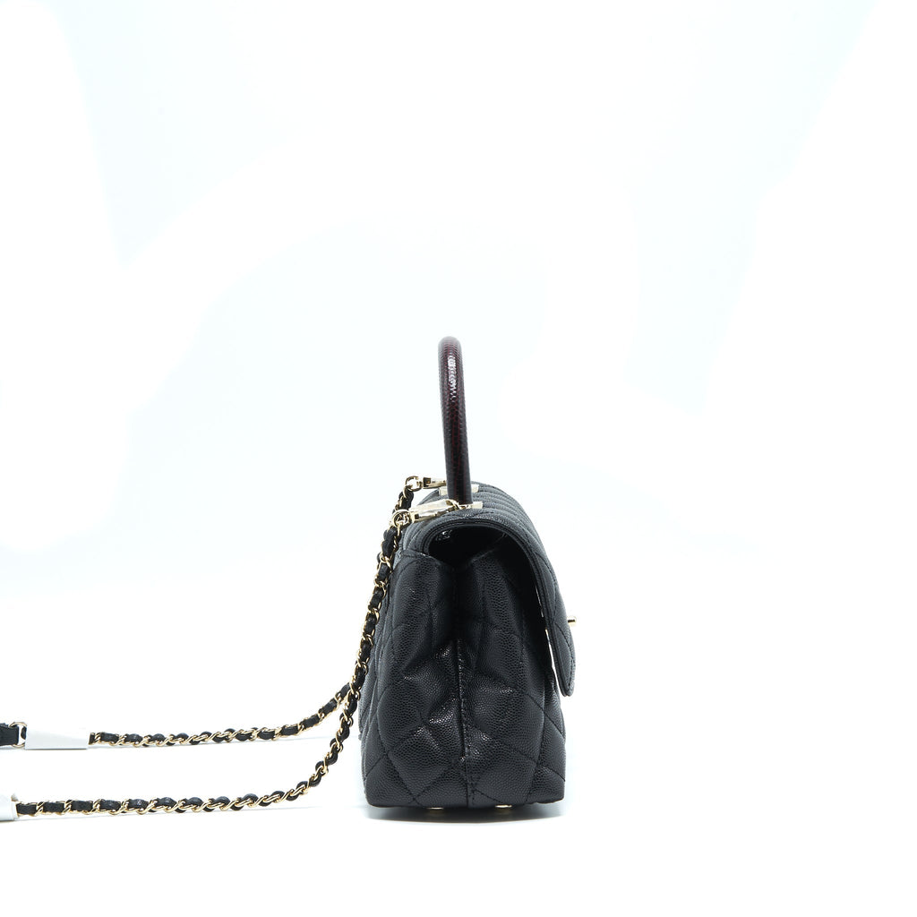 CHANEL SMALL COCO HANDLE CAVIAR BLACK LGHW WITH RED EMBOSSED HANDLE