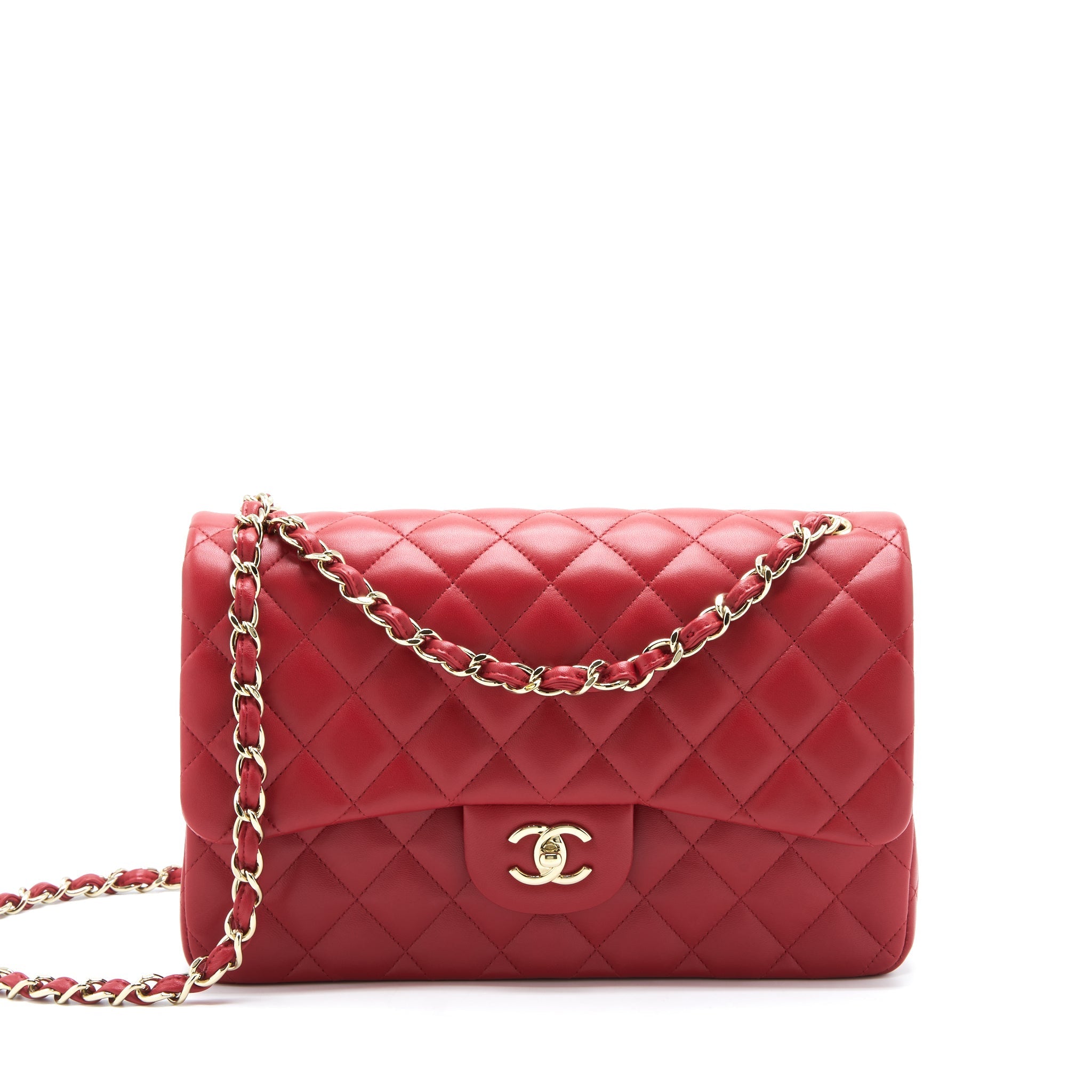 CHANEL CLASSIC JUMBO DOUBLE FLAP BAG LAMBSKIN RED LGHW