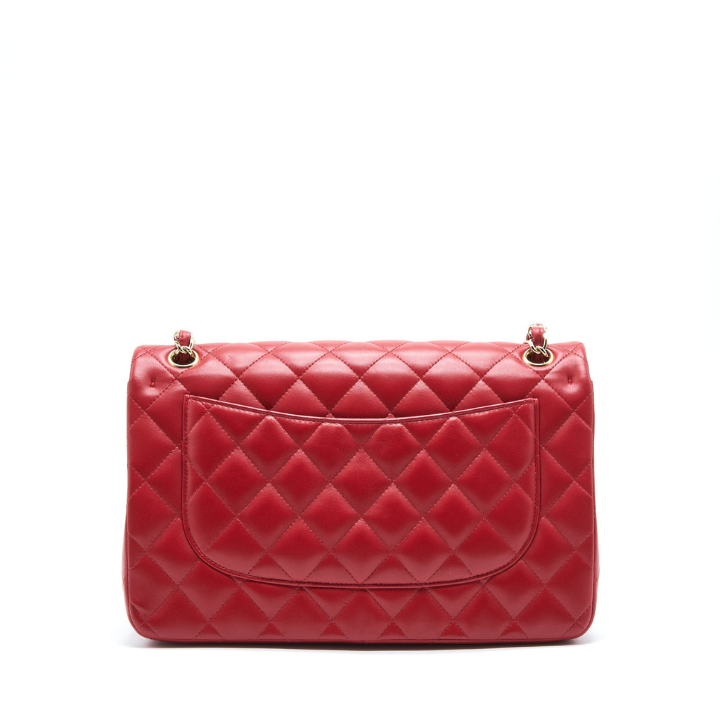 CHANEL CLASSIC JUMBO DOUBLE FLAP BAG LAMBSKIN RED LGHW