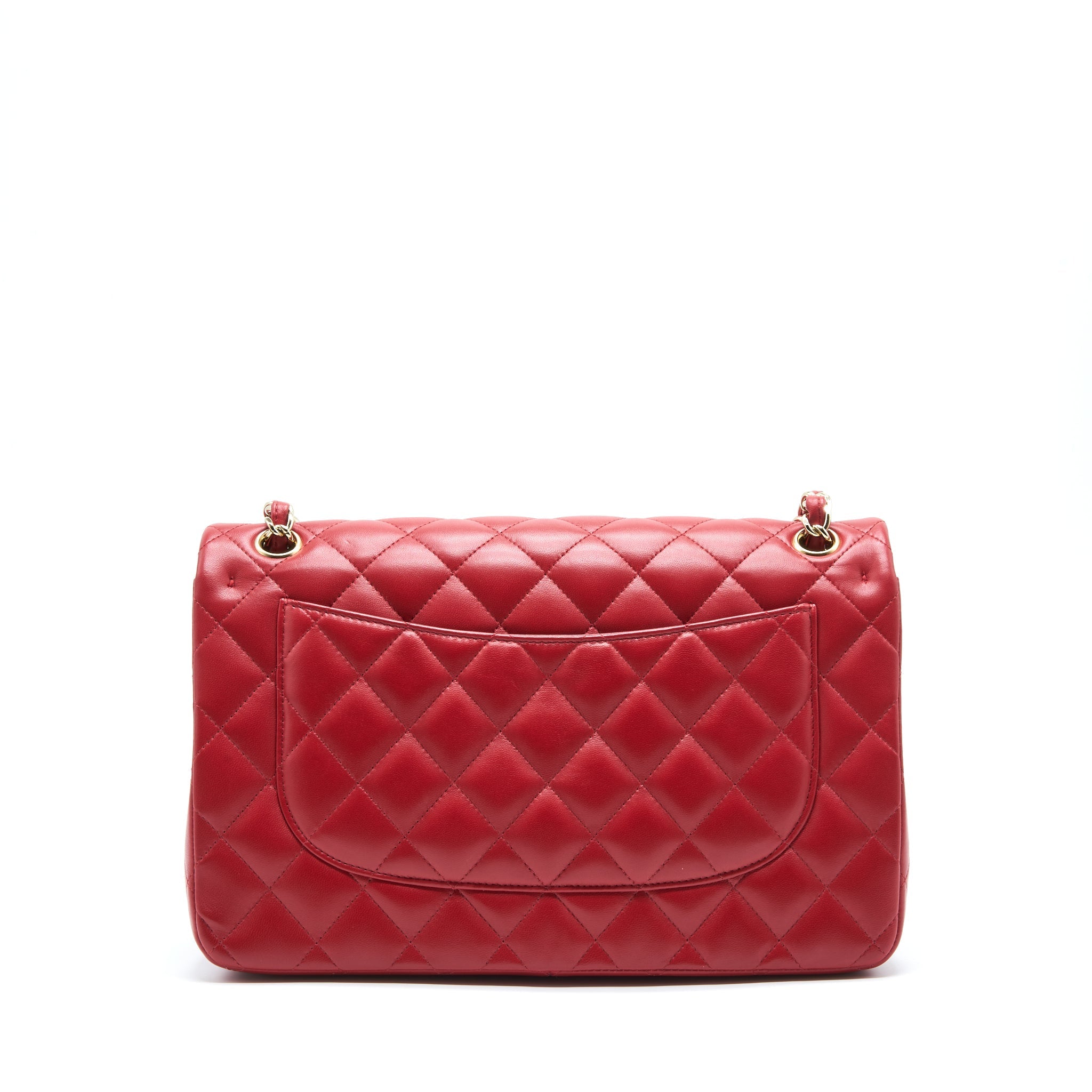 CHANEL CLASSIC JUMBO DOUBLE FLAP BAG LAMBSKIN RED LGHW