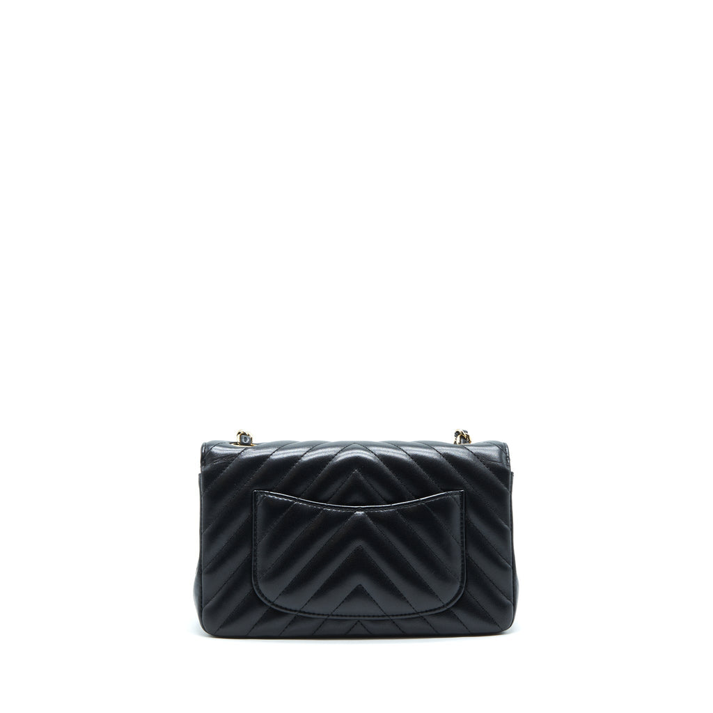 CHANEL CHEVRON MINI RECTANGULAR FLAP BAG LAMBSKIN BLACK LGHW