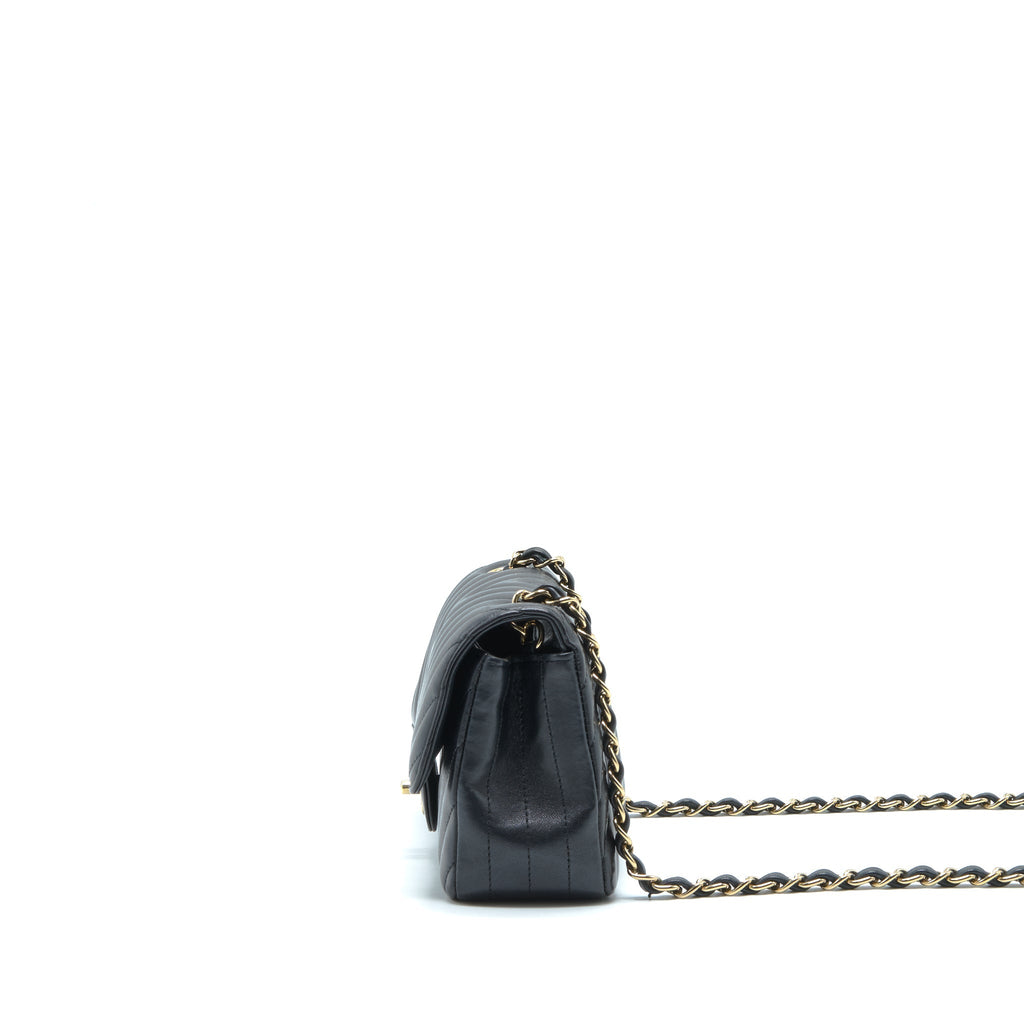 CHANEL CHEVRON MINI RECTANGULAR FLAP BAG LAMBSKIN BLACK LGHW