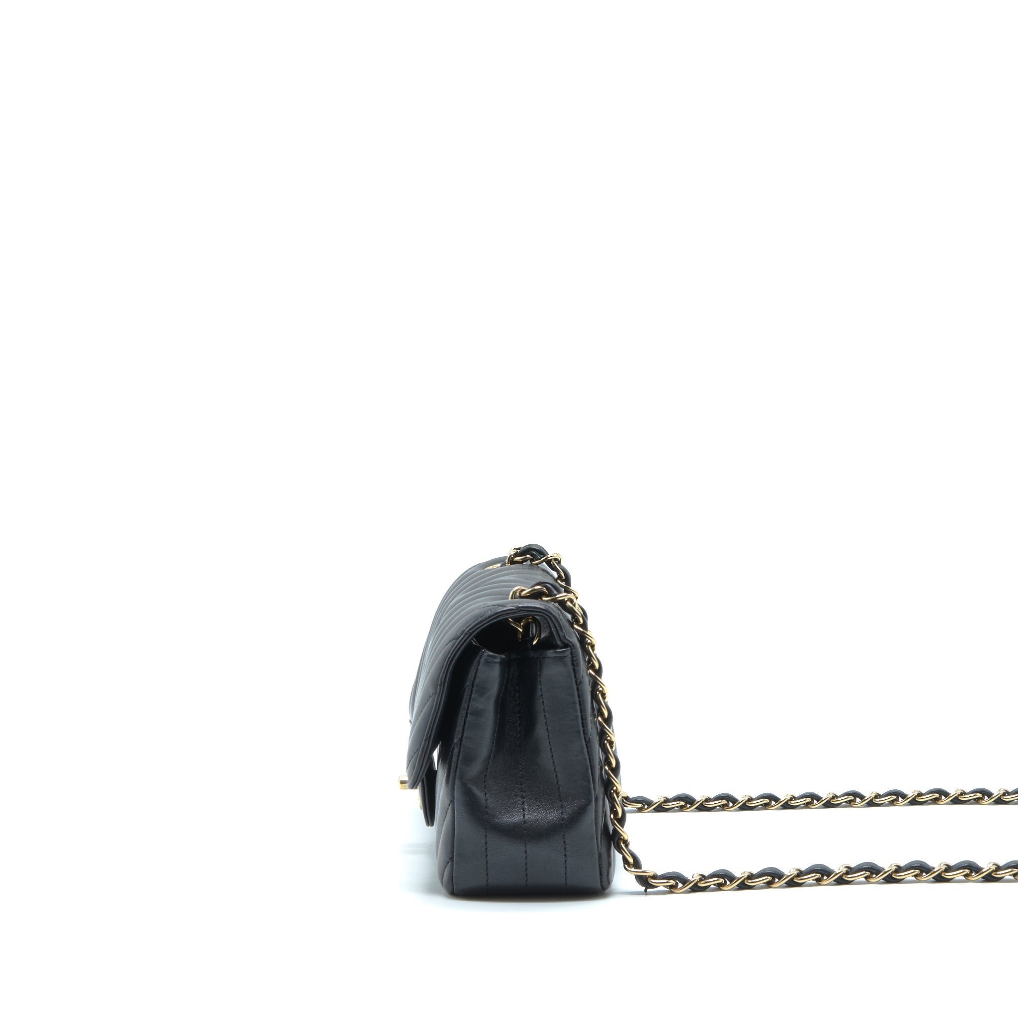 CHANEL CHEVRON MINI RECTANGULAR FLAP BAG LAMBSKIN BLACK LGHW