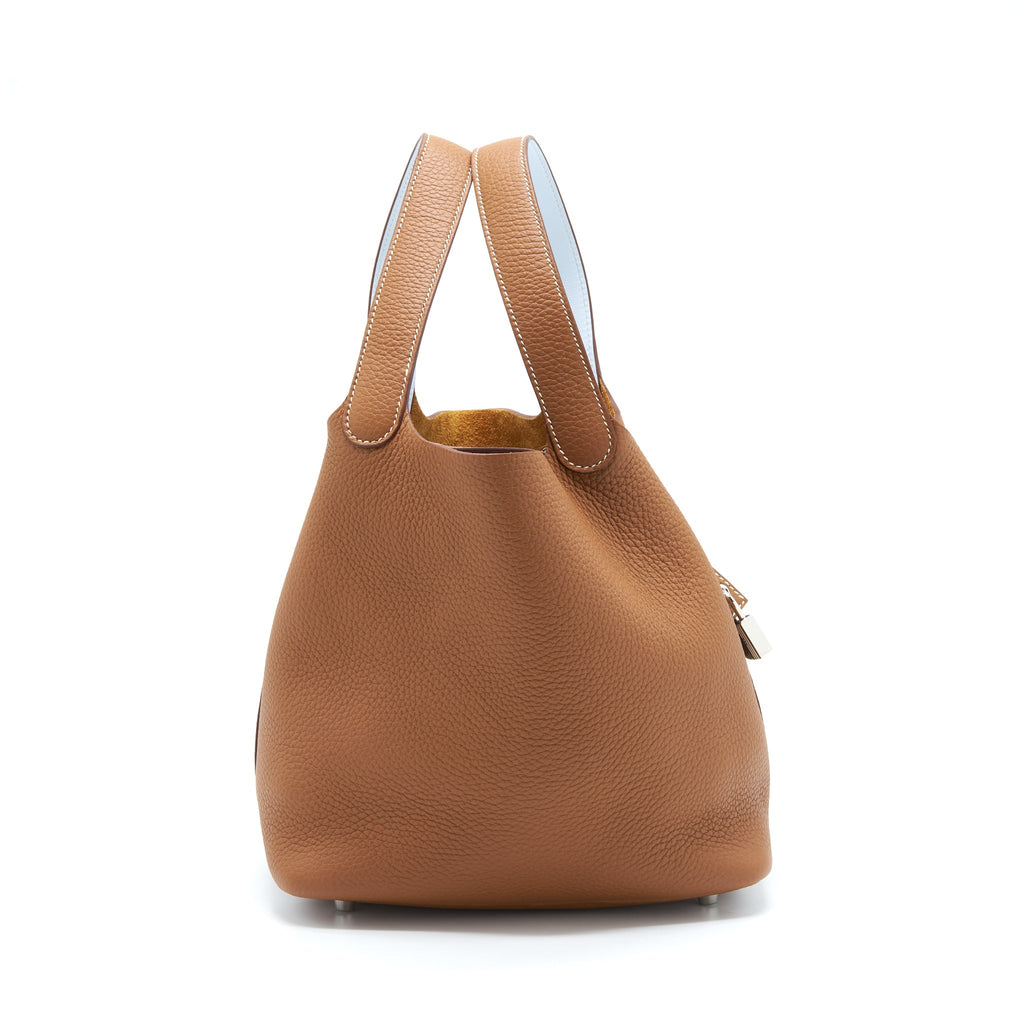 HERMES PICOTIN 22 LOCK BAG CLEMENCE GOLD / BLUE BRUME SHW