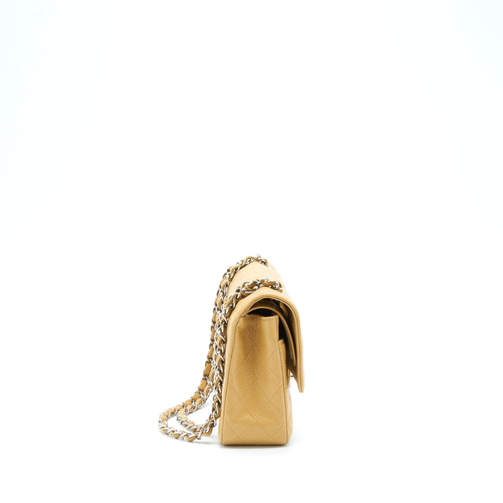CHANEL MEDIUM CLASSIC DOUBLE FLAP BAG CAVIAR DARK BEIGE SHW