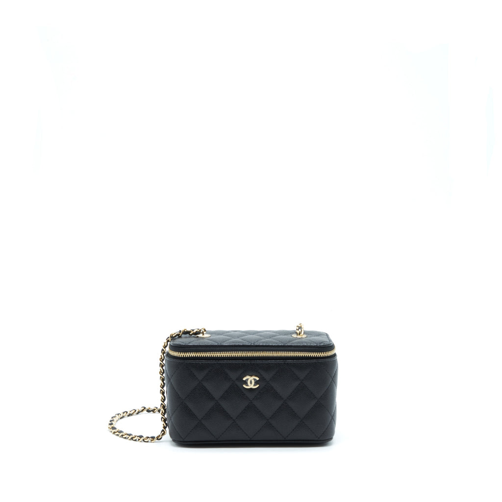 CHANEL 22S LONG VANITY WITH CHAIN CAVIAR BLACK LGHW