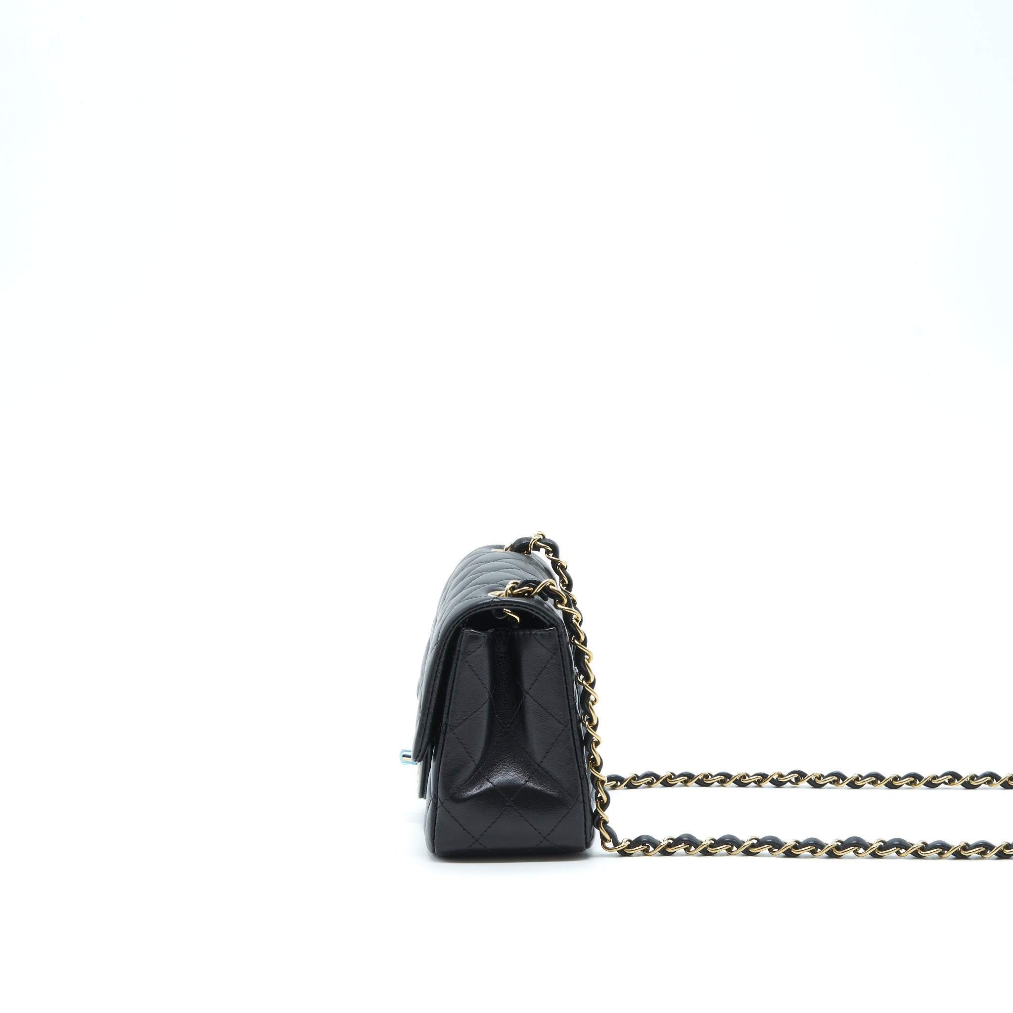 CHANEL MINI SQUARE FLAP BAG LAMBSKIN BLACK LGHW (MICROCHIP)